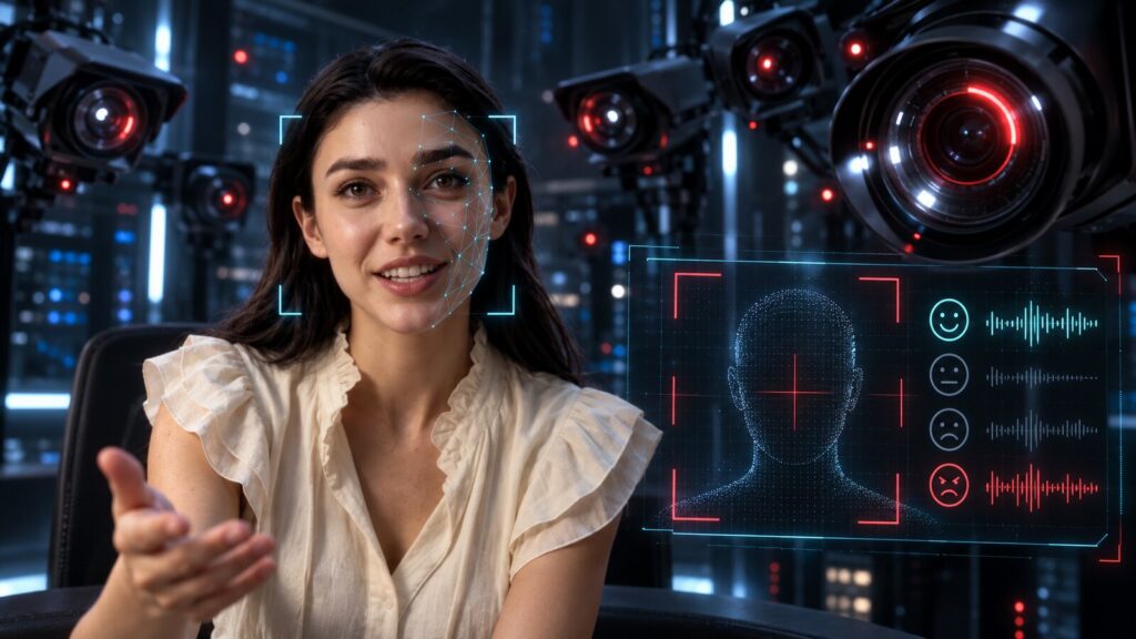 AI-актриса Tilly Norwood сканирует лицо и анализирует настроение собеседников